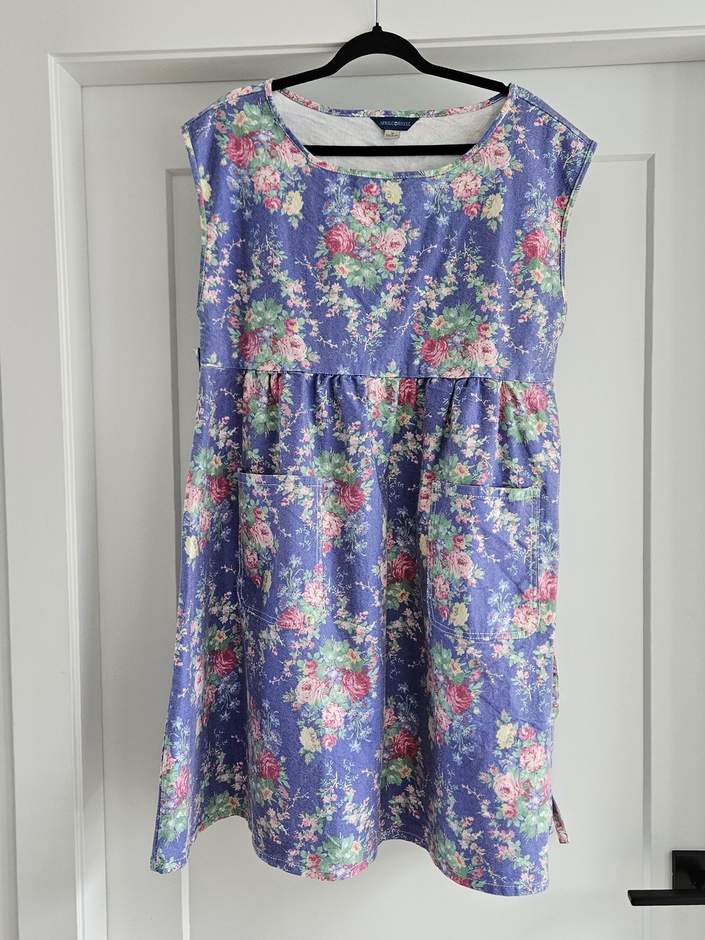 April Cornell Purple Floral Cotton Pinafore Dress Cottagecore Oversized Medium